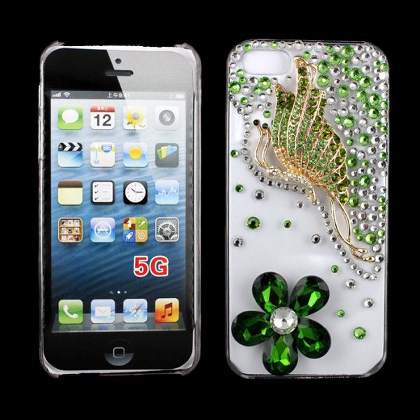 Wholesale iPhone 5S 5 3D Clear Crystal Diamond Case (Green Butterfly)